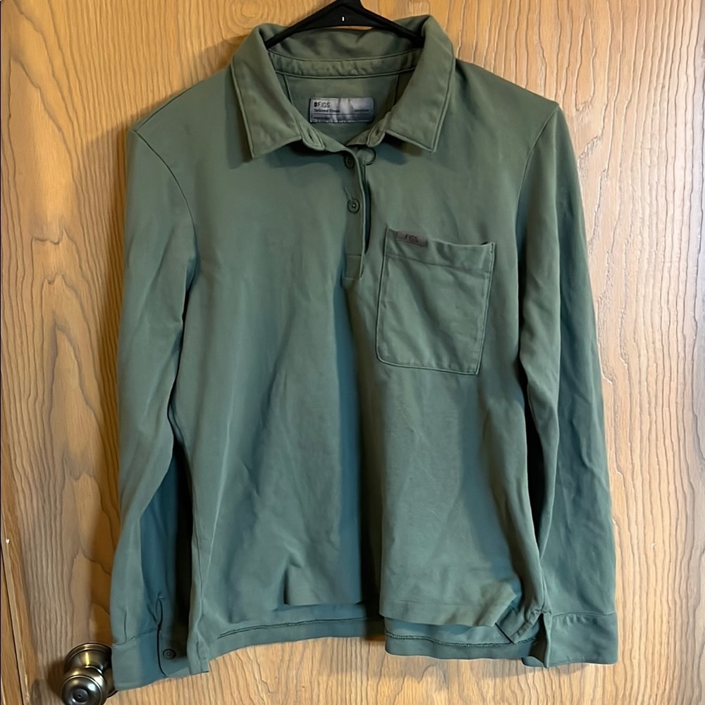FIGSPRO Pique Longsleeve Polo Top Olive‎ Green Medium